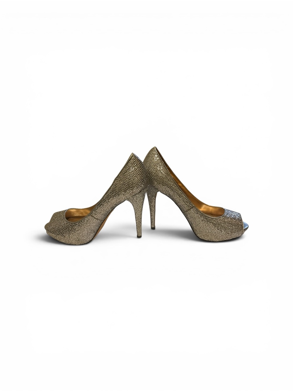 Badgley Mischka Metallic Gold Open-Toe Stiletto Pumps